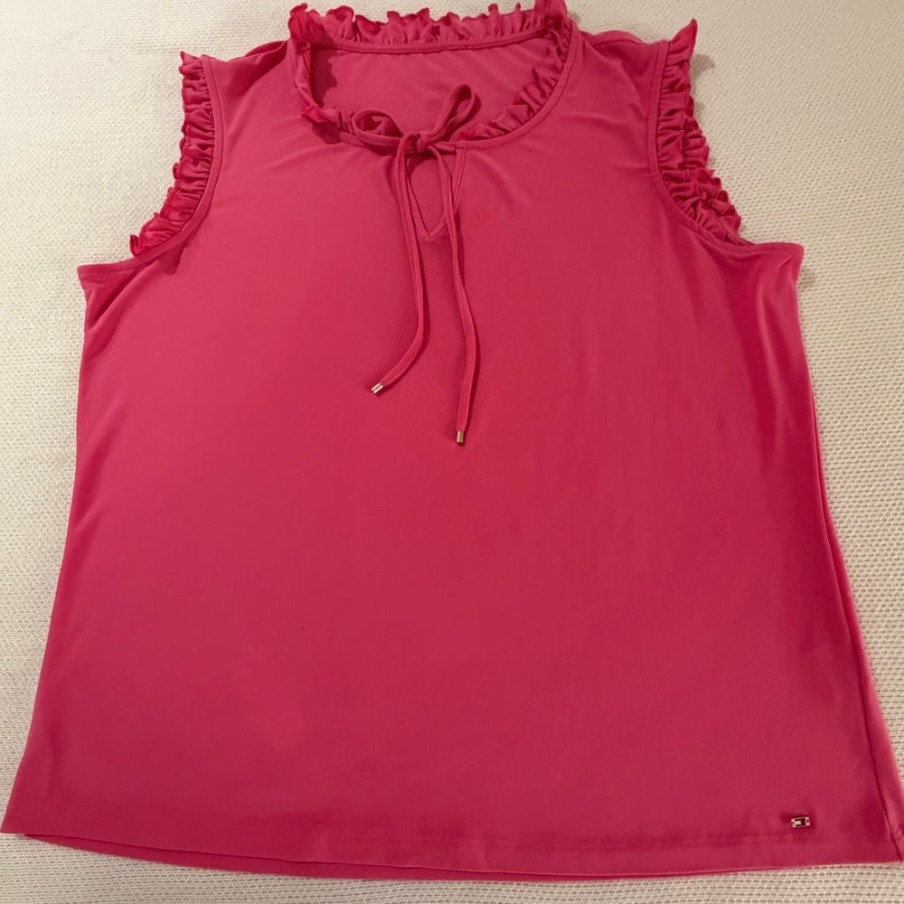 Tommy Hilfiger Bright Pink Ruffle Tie-Neck Sleeveless Tank
